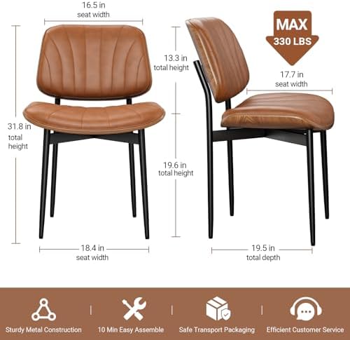 REONEY Dining Chairs Set of 2, Mid-Century Modern Kitchen Chairs, Camel