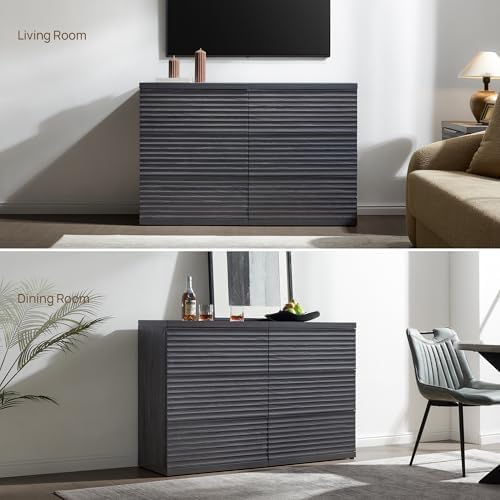 SICOTAS Black Fluted Sideboard Buffet Cabinet with 3 Large Drawers