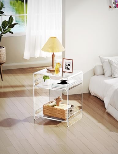 Acrylic End Table Record Player Table with Storage Shelf Clear Side Table Nig...