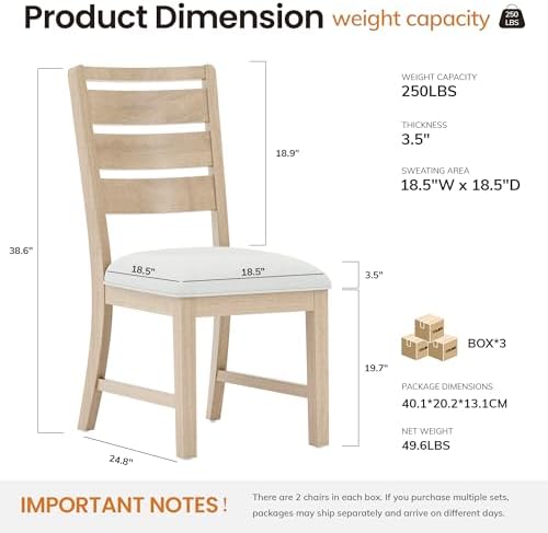 COLAMY Wooden Dining Chairs Set of 6, Farmhouse Upholstered Dining Room Chair...
