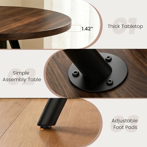 34.6" Round Dining Table Set for 2, Walnut Small Dining Room Set | Space...