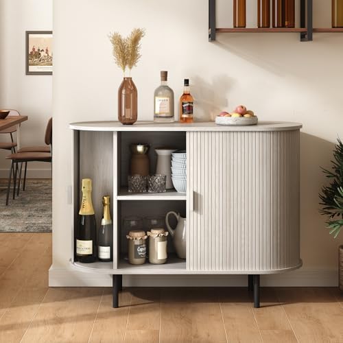 ONBRILL 40" Sideboard Buffet Cabinet with Sliding Door, Natural White