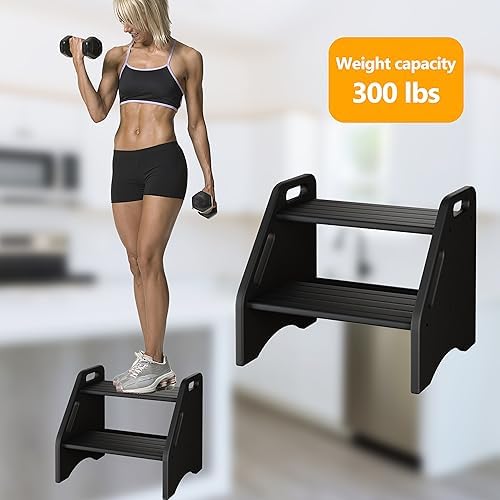 AMBIRD Wooden Step Stool - Two-Step 300 lbs Capacity With Safety Non-Slip Pad...