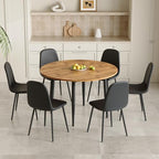 FURNITO Wood Dining Table Set for 6, 42"-54" Round to Oval Extendable Table with 6 Chairs, Space-Saving Contemporary Dining Room Tanble Set for Small Apartments or Kitchens, Easy Assembly