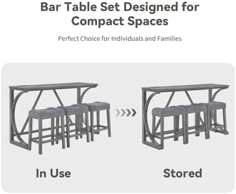59" Dining Bar Table Set with Power Outlet, Behind Couch Sofa Table with...