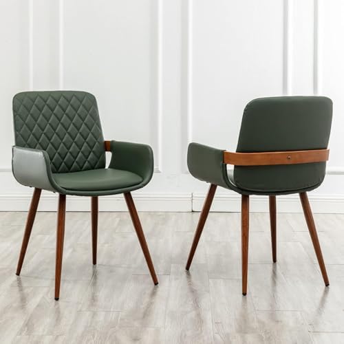 LUNLING Mid Century Modern Faux Leather Dining Chairs Set of 4,Green Upholste...
