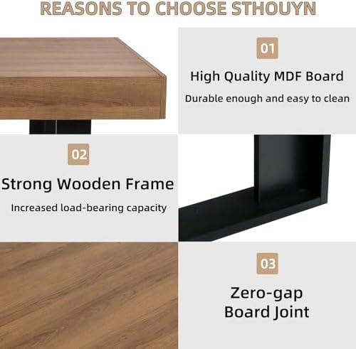 63-79 Inch Extendable Dining Table, Wooden Rectangle Kitchen Table for 6-8