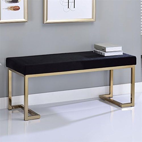 Acme Boice Rectangular Bench with Metal Tube in Black Fabric and Champagne