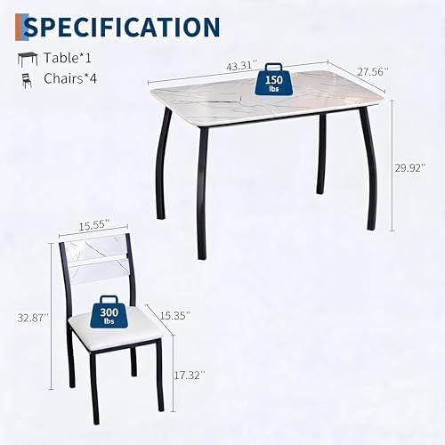 Dining Table Set for 4 Modern Kitchen Table and Chairs Set with Chamfered Edg...