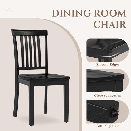 COLAMY Wooden Dining Room Chairs Set of 4, Spindle High Back Windsor Kitchen ...