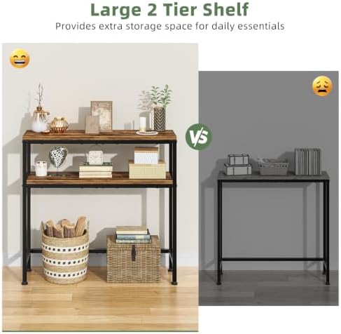 Simple Trending Console Table, 2-Tier Narrow Sofa Table, Rustic Brown | Entry...