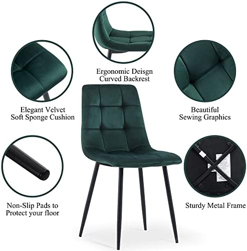 NORDICANA Forest Green Velvet Dining Chairs Set of 4, Upholstered Tufted Kitc...