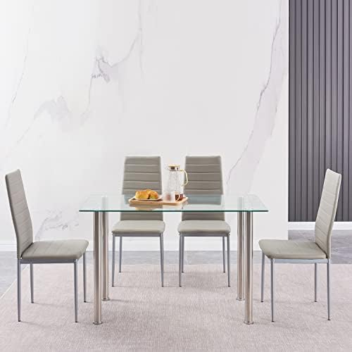 Dining Table Set for 4, 5 Piece Kitchen Table and Chairs for Dinette, Apartme...