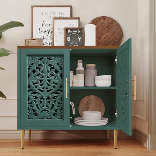 ARTPOWER Vintage Hollow Carving Accent Cabinet with 2 Doors for Living Room