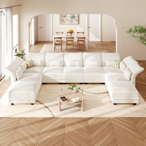 LLappuil 9 Seat Sectional Couch with Storage, Large U Shaped Corduroy Modular...