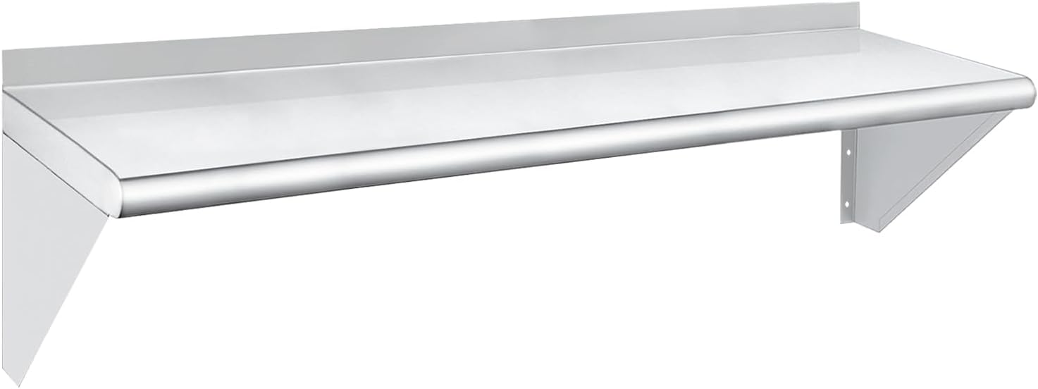 HARDURA Stainless Steel Shelf 12" x 48", 250lb Commercial Shelves Wall Mount Metal Shelving with Backsplash and Brackets for Kitchen, Restaurant, Laundry Room and Home