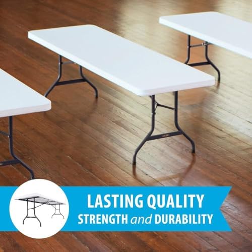 Lifetime 22980 8-Foot Commercial Folding Table, White Granite HDPE Top, Steel...