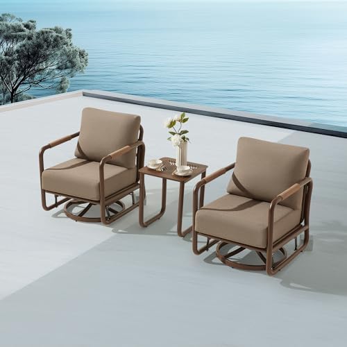 3 Piece Patio Outdoor Aluminum Swivel Rocking Chair with Coffee Table and 6.7...