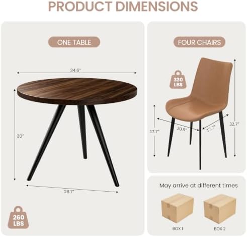 34.6" Round Dining Table Set for 2, Walnut Small Dining Room Set | Space...