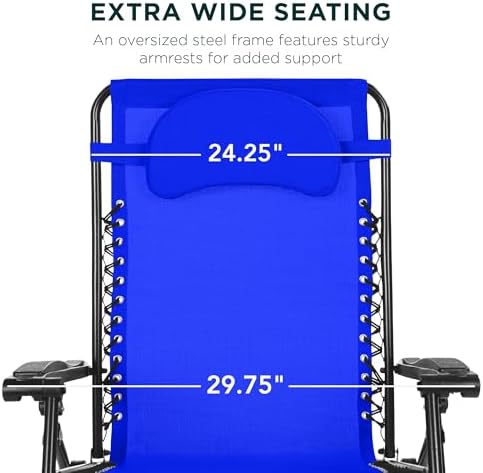Best Choice Products Oversized Zero Gravity Chair, Folding Outdoor Patio Lounge Recliner w/Cup Holder Accessory Tray, Pillow - Cobalt Blue