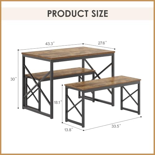 VECELO 43.3" Kitchen Dining Table Set for 4, Heavy-Duty Steel Frame &amp...