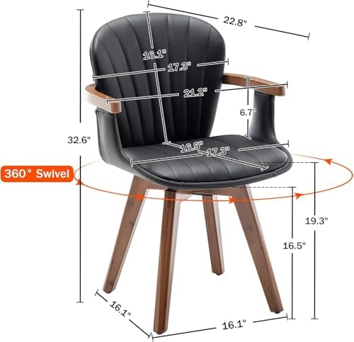LUNLING Swivel Dining Chairs Set of 4, Mid Century Modern Black Faux Leather ...