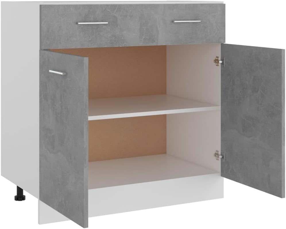 Concrete Grey Engineered Wood Cabinet with Drawers, Spacious Storage for Kitchen, Pantry, Dining Room, Modern Home Furniture