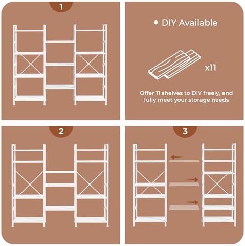 SUPERJARE Triple Bookshelf, Bookcase with 11 Open Display Shelves, Wide Book ...