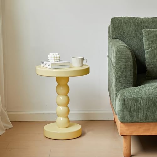 Rustic Round End Table, Small Solid Wood Side Table for Sofa or Bedside, Styl...