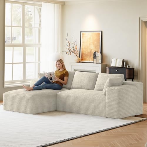 ONEMMLION 96" L-Shaped Cloud Couch Sofa with Chaise, Beige White | Cordu...