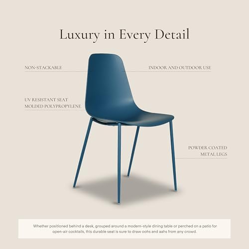 Poly & BARK Isla Modern Kitchen Chairs Set of 4 - Plastic Dining Chair wi...