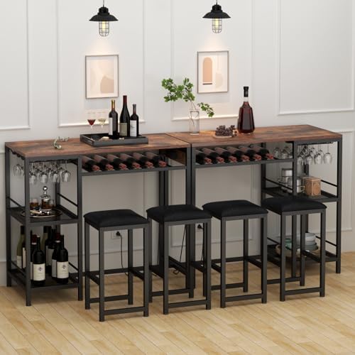 Bar Table and Chairs Set with Power Outlet, Pub Table and Chairs Set for 2