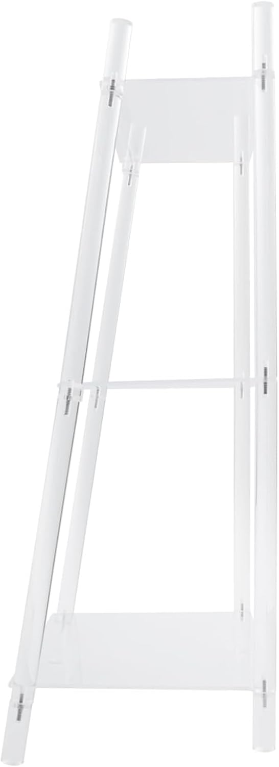 3-Tier Acrylic Ladder Bookshelf, Floor-Standing Clear Display Shelf for Books Decorations Multipurpose Storage Rack for Living Room Study Room Office