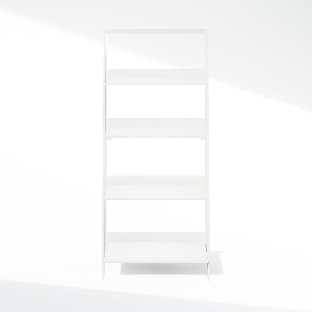 Furinno Ladder Display Shelf, 5-Tier Ladder Shelf, Standing Bookshelf, Display Storage Shelves, 13 x 23.6 x 53.5, for Living Room, Home Office, White