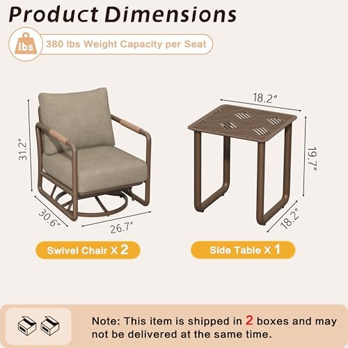 3 Piece Patio Outdoor Aluminum Swivel Rocking Chair with Coffee Table and 6.7...