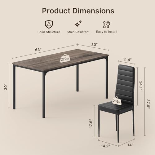 Gizoon 7-Piece Dining Table Set for 6, 63" Kitchen Table & PU Chairs...