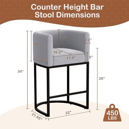 26" H Counter Height Bar Stools Set of 3, Modern Barrel Counter Stools w...