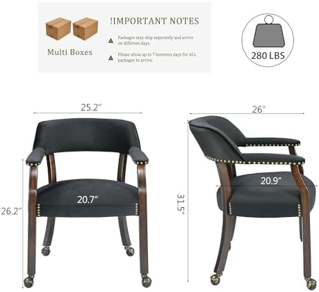 LEEMTORIG Set of 4 Large Dining Chairs with Casters and Arms, Rolling Dining ...