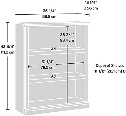 Sauder 3 Tier Book Shelf Wooden Bookcase Multipurpose Bookshelf for Home Offi...