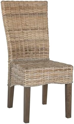 SAFAVIEH Ozias Wood Dining Chair Set of 2, 18.8" Seat Coastal Grey SEA8014A
