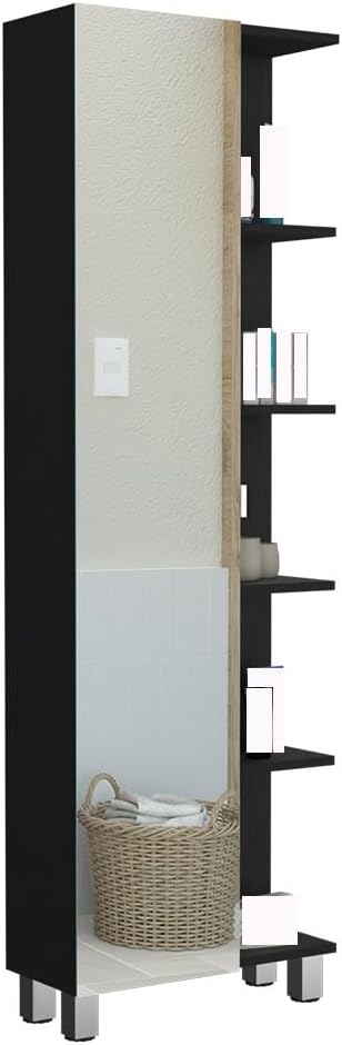 Modern Single Door Cabinet, Storage Cabinet with Five External Shelves and Fo...