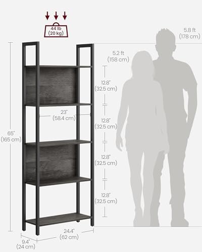 VASAGLE 5 Tier Bookshelf, Free Standing Bookcase Storage Organizer