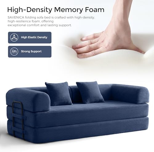 79" Convertible Futon Sofa Bed, Couch for Living Room | Blue | Folding C...