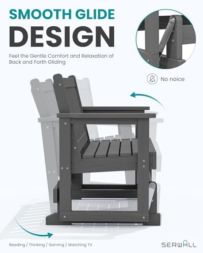 SERWALL 2 Person Patio Glider Bench, HDPE All Weather Swinging Bench, Grey