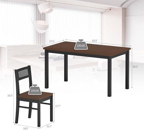 Dining Table Set for 4, Solid Wood Kitchen Table Chairs Set of 4, 43.3” Space...
