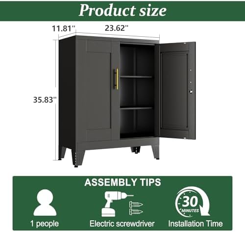 Black Metal Storage Cabinet, 36" Tall Locking Storage Cabinet