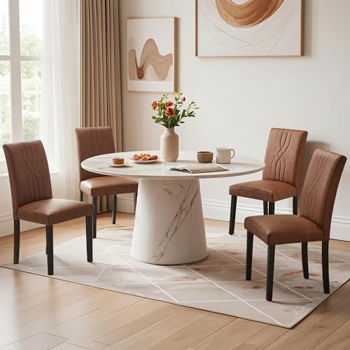 VECELO Upholstered Dining Chairs Set of 6, Modern PU Leather High Back Chairs...