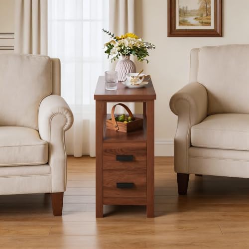 Farmhouse Nightstand with Charging Station, 18'' Wooden Bedside Table...