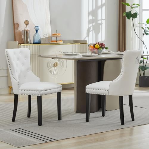 PU Leather Dining Chairs Set of 6, Upholstered Dining Room Chairs with Solid ...