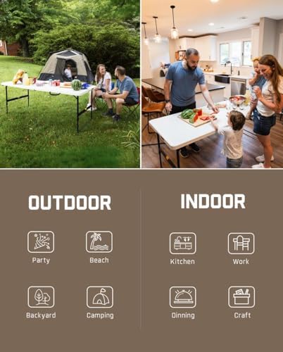 FanttikOutdoor Folding Table 6ft Quick Adjust 3 Heights Picnic Party Dining |...